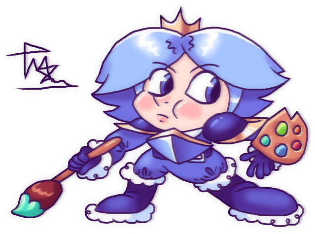 Тут зображений Індиґо, синьоволосий хлопчик у обладунках.